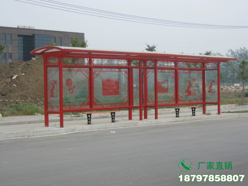 红原县中式金属古典公交候车亭